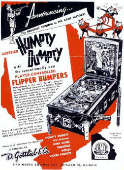 Humpty Dumpty Pinball Machine Sales Flyer From D. Gottlieb